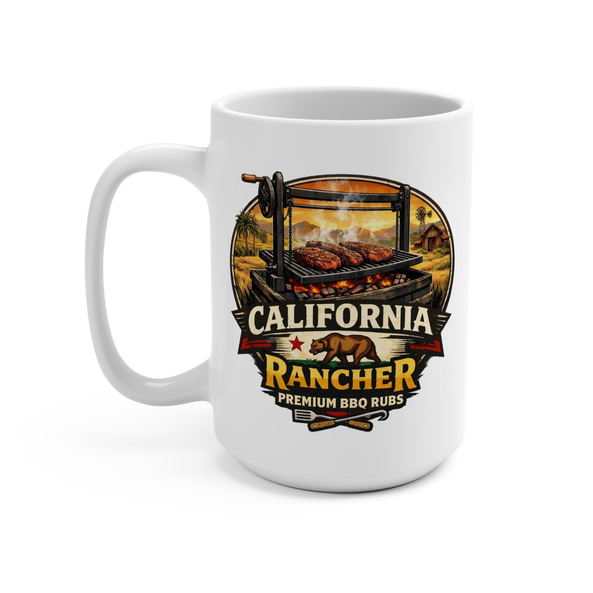 California Rancher 15oz Mug – Premium BBQ Rubs Logo Coffee Cup